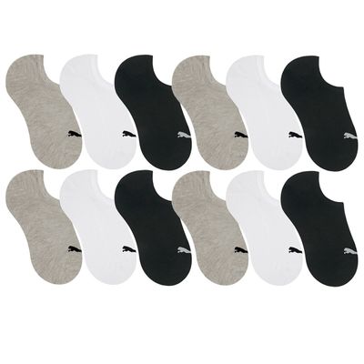 Kit 12 Pares de Meia Puma Sapatilha Esportiva Feminino - Mescla 34-39 / Preto e Branco