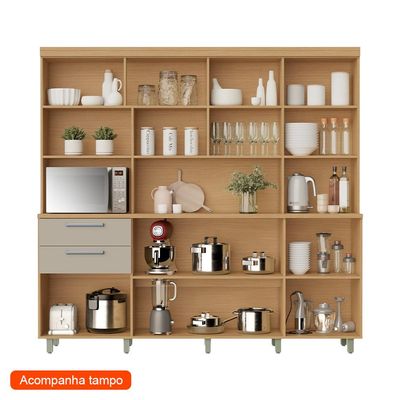 Cozinha Compacta Nobreza 100% MDF 7 Portas 2 Gavetas Carvalho e Greice