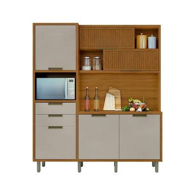 Cozinha Compacta Imperatriz 100% MDF 6 portas 2 Gavetas Freijó e Off White