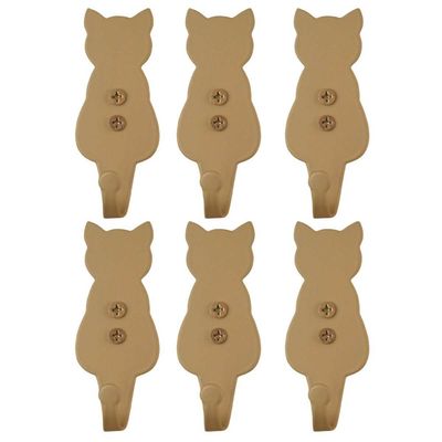 Kit 6 Penduradores Ganchos Decorativos de Parede Gato Dourado Luft Masutti