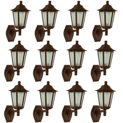 12 Arandelas Clássica Colonial Luminárias de Parede Marrom Lente Fosca