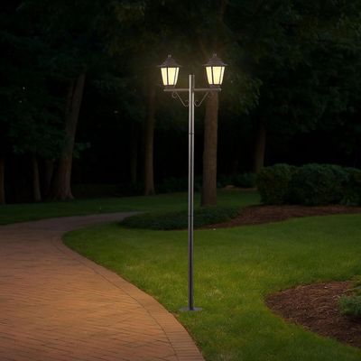Poste Duplo Externo Jardim Praça Preto Colonial Retrô Dital Grega Alumínio E27 Lente Fosca