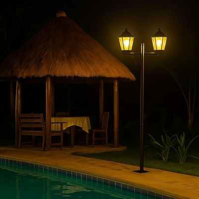 Poste Duplo Externo Jardim Praça Preto Colonial Retrô Dital Grega Alumínio E27 Lente Fosca