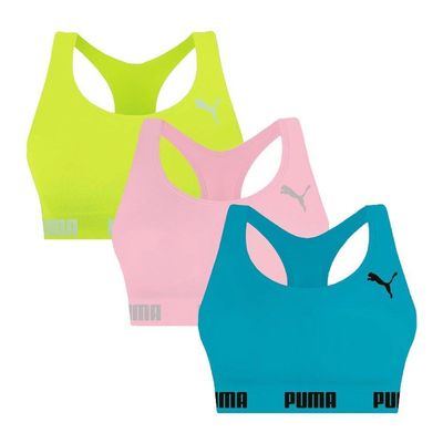 Kit 3 Tops Puma Nadador Sem Costura Feminino G / verde e azul