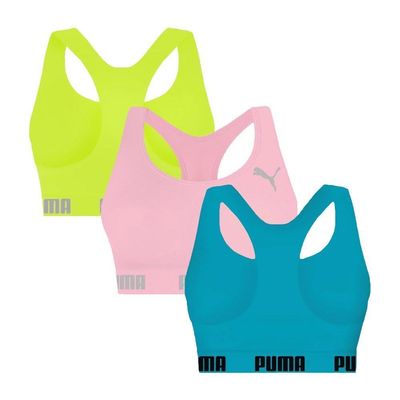 Kit 3 Tops Puma Nadador Sem Costura Feminino G / verde e azul