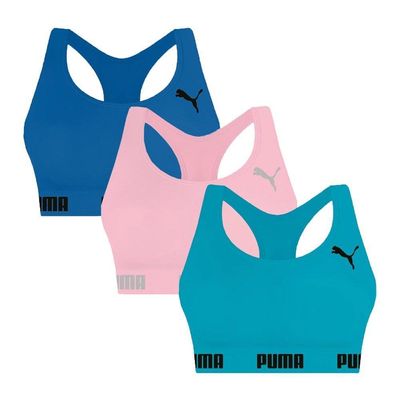 Kit 3 Tops Puma Nadador Sem Costura Feminino P / Marinho e Azul