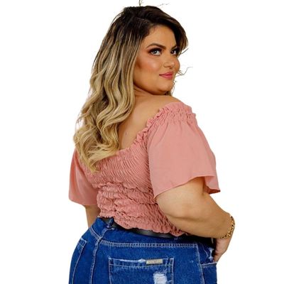 BLUSA  PLUS SIZE DOLCE SEDUTTI CROPPED ELASTEX DANY ROSE 46 / Rosa