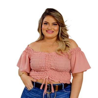 BLUSA  PLUS SIZE DOLCE SEDUTTI CROPPED ELASTEX DANY ROSE 46 / Rosa