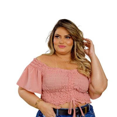 BLUSA  PLUS SIZE DOLCE SEDUTTI CROPPED ELASTEX DANY ROSE 46 / Rosa