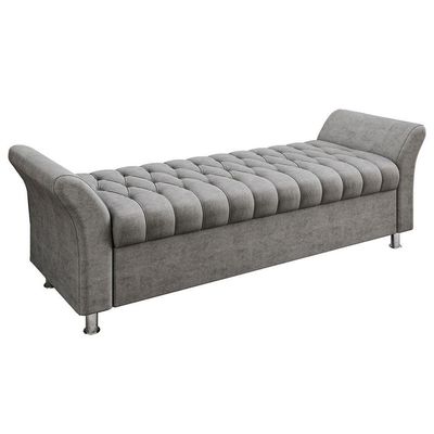 Recamier Puff Estofado Queen 160 Cm Ágata Veludo Cinza