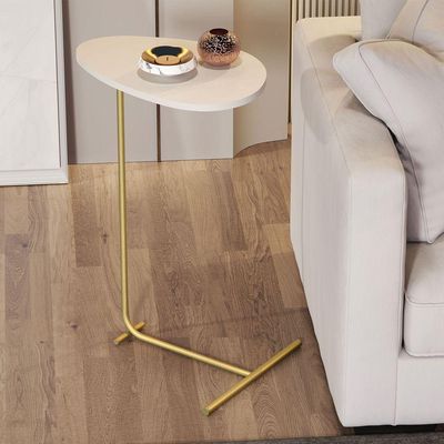 Mesa De Apoio Sofa Organic Off White Pe Dourado - Moveis Jb