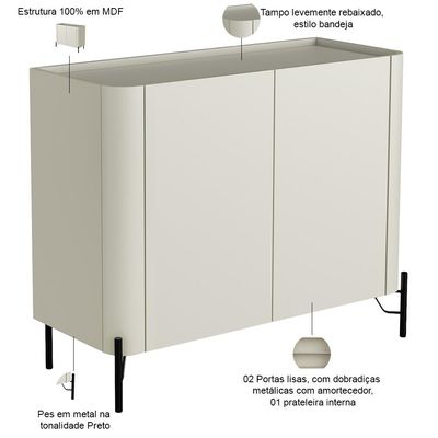Aparador Buffet Para Sala de Jantar 2 Portas Pés Industrial Preto Naim I03 Luna - Lyam Decor