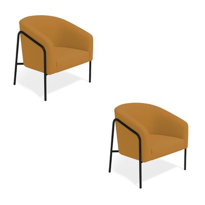 Poltrona Sala Decorativa Kit 2 Stella Base Alta Tubo Preto Veludo Mostarda D03 - D'Rossi