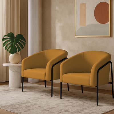 Poltrona Sala Decorativa Kit 2 Stella Base Alta Tubo Preto Veludo Mostarda D03 - D'Rossi