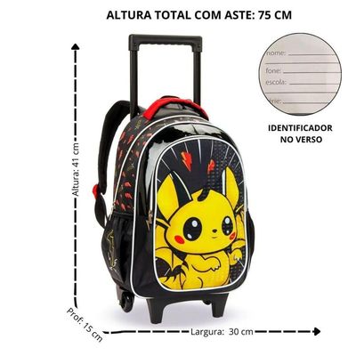 Kit Mochila Rodinhas Lancheira Infantil Pikachu Pokémon Escolar Estojo Denlex