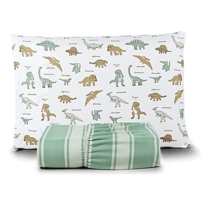 Jogo de Cama Lençol Lutti Solteiro Infantil 200 Fios Estampado 2 Peças Dinossauro Verde
