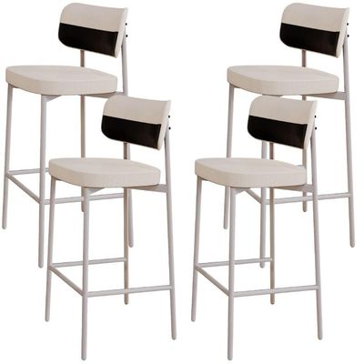 Kit 04 Banquetas Alta Bar Cozinha Sala De Jantar Aço Branco Kaira C01 Linho Palha Courino Preto - Lyam Decor