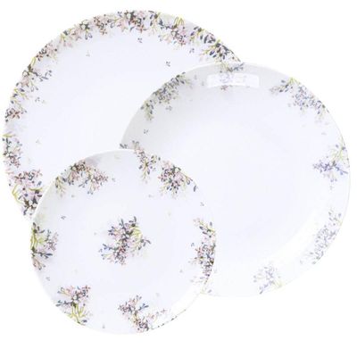 Jogo de Pratos Porcelana Tramontina Fogli Floral Mesa Posta 6 Pessoas Raso Fundo Sobremesa