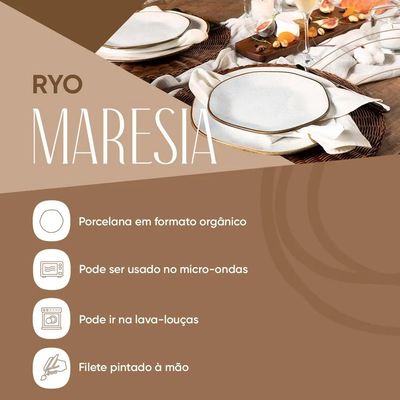 Jogo de 6 Pratos Fundos Oxford Ryo Maresia Branco e Marrom 22,5cm Porcelana