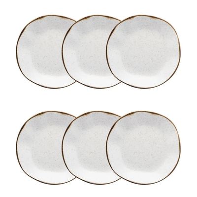 Jogo de 6 Pratos Fundos Oxford Ryo Maresia Branco e Marrom 22,5cm Porcelana