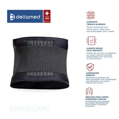Cinta Lombar com Hastes Flexíveis Ortho Care Dellamed unico / Preto