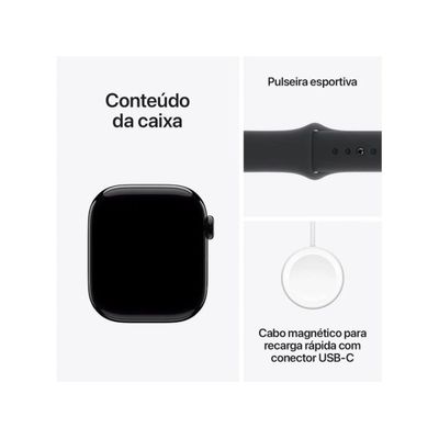 Apple Watch Series 10 (GPS 42 mm) Caixa Preto Brilhante em Alumínio com Pulseira Esportiva Preta (Jet Black)