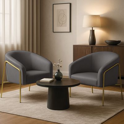 Poltrona Sala Decorativa Kit 2 Stella Base Alta Tubo Dourado Sintético Grafite D03 - D'Rossi