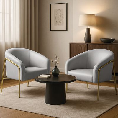 Poltrona Sala Decorativa Kit 2 Stella Base Alta Tubo Dourado Sintético Cinza D03 - D'Rossi