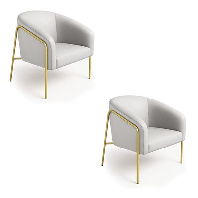 Poltrona Sala Decorativa Kit 2 Stella Base Alta Tubo Dourado Sintético Cinza D03 - D'Rossi
