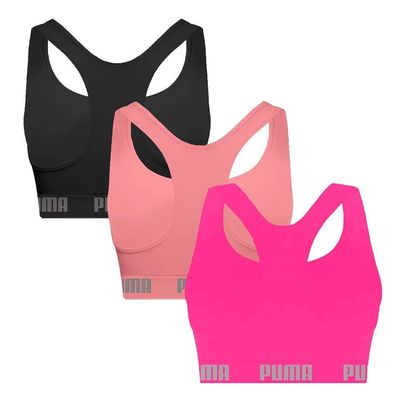 Kit 3 Tops Puma Nadador Sem Costura Feminino P / Rosa e Preto