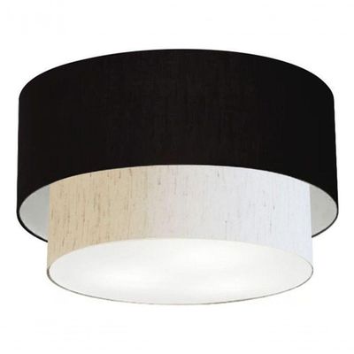 Plafon Duplo Cilíndrico Vivare Md-3045 Cúpula Em Tecido 40x35cm - Bivolt Preto-linho-bege 127/220v