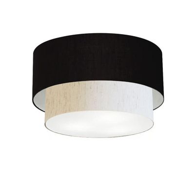 Plafon Duplo Cilíndrico Vivare Md-3045 Cúpula Em Tecido 40x35cm - Bivolt Preto-linho-bege 127/220v