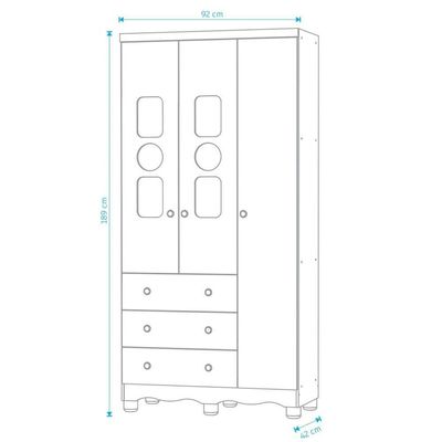 Armário Infantil 3 Portas 3 Gavetas Tedy - Moveis Peroba Branco Brilho