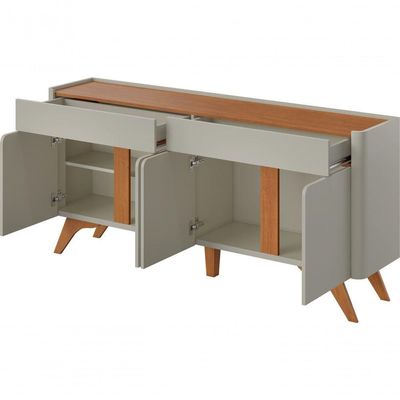 Buffet Aros 4 Portas Pés Madeira Maciça - Mavaular Off White-naturale