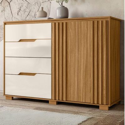 Comoda Texas 4 Gavetas 2 Portas 147 Cm Freijo Off White Moval