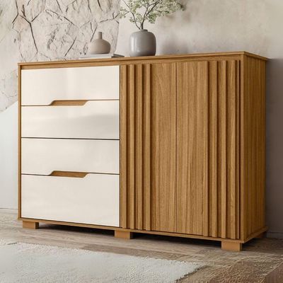 Comoda Texas 4 Gavetas 2 Portas 147 Cm Freijo Off White Moval