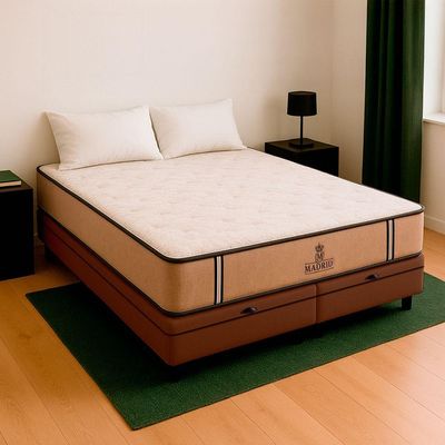 Cama Box Baú King Marrom E Colchão Madrid Molas Vstore