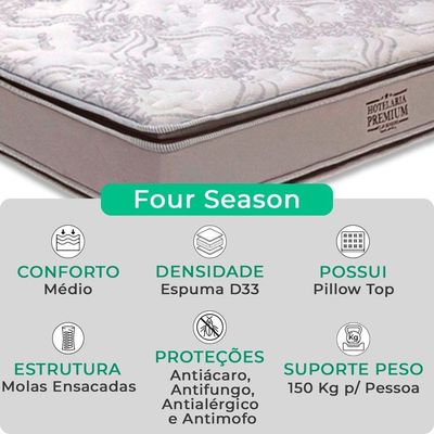 Cama Box Baú King E Colchão Four Season Molas V-store Branco