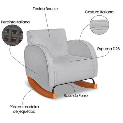 Poltrona Com Base Balanço Em Tecido Bouclé Cindy – Lucadi Cinza