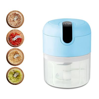 Mini Processador Elétrico Azul 280ml Usb Recarregável Tritura Alho E Pimenta Com 3 Lâminas
