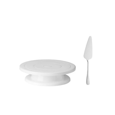 Prato de Bolo Giratorio e Espatula Aço Inox Servir Tortas