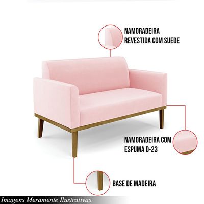 Poltrona Namoradeira Decorativa Isabella Pés Fixo em Madeira Castanho Suede Rosa Bebê G19 - Gran Belo