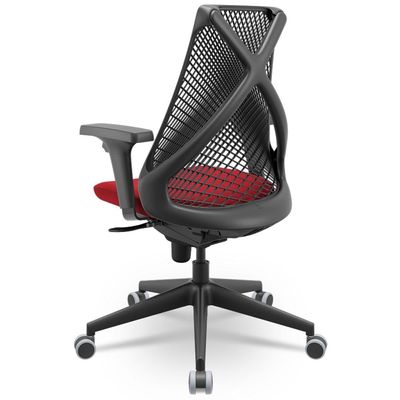 Cadeira De Escritório Giratória Presidente Unix P03 Tela Cinza Crepe Vermelho - Lyam Decor