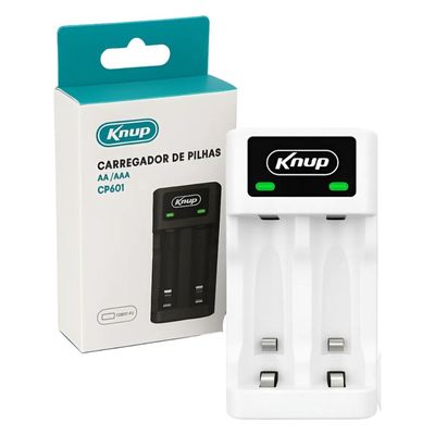 Carregador de Pilhas e Baterias Recarregáveis - Branco - KNUP