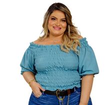 BLUSA  PLUS SIZE DOLCE SEDUTTI CROPPED ELASTEX MARICOTA VERDE SERENO
