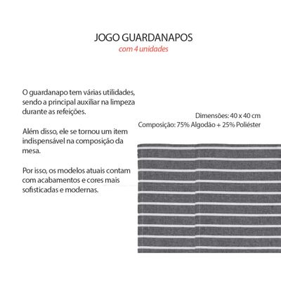 Pano de Prato Copa 40cm Guardanapo Listrado Branco Jogo 4un