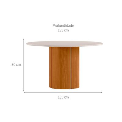 Mesa de Jantar Redonda com Tampo de Vidro Serena Off White e Ypê 135 cm