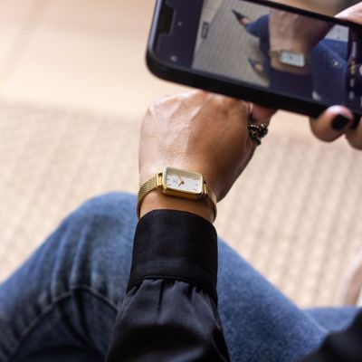 Relógio Feminino Dourado Quadrado Casual Elegante New Port