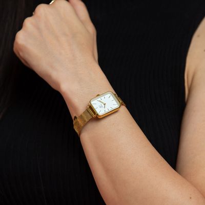Relógio Feminino Dourado Quadrado Casual Elegante New Port