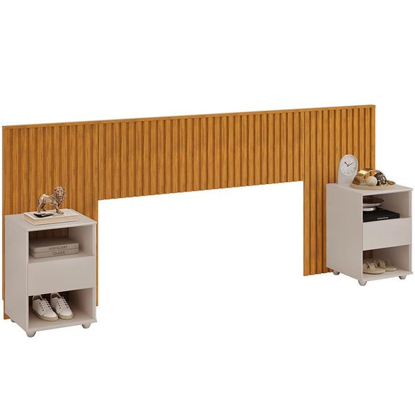 Cabeceira Casal e Queen Ripada Com 2 Mesas Laterais Lice D05 Ypê Bali - Lyam Decor